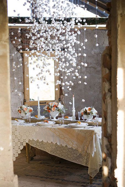 hanging marshmallow winter wedding ideas