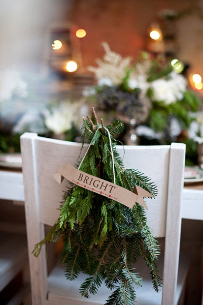 silla decoraciones de la boda de invierno abeto