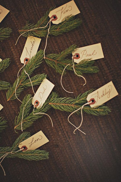 pine needle seating cards winter