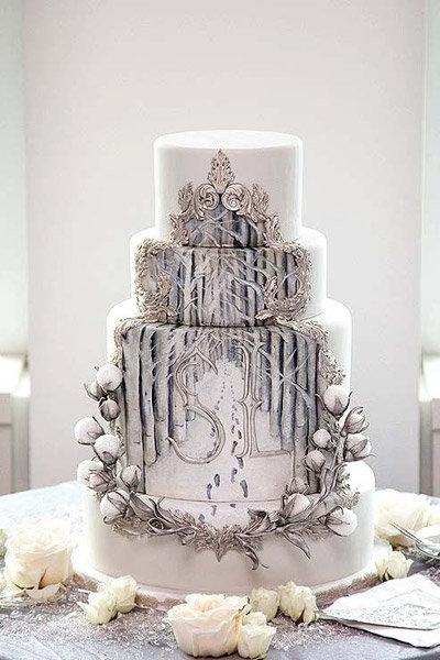 hand painted winter wedding cake