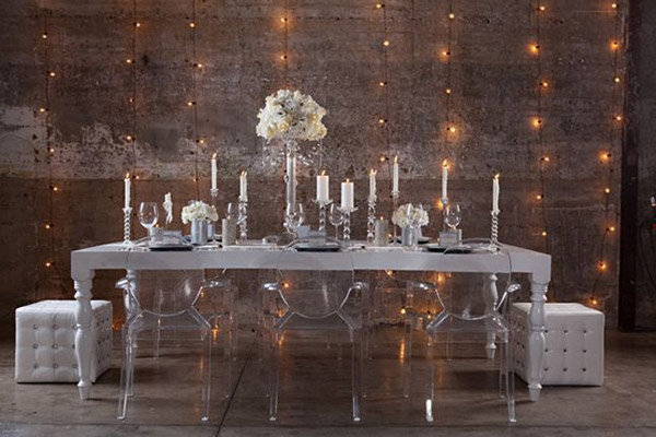 modern ghost chairs winter wedding