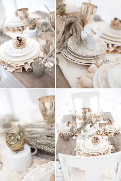 winter wedding tablescape peach owl