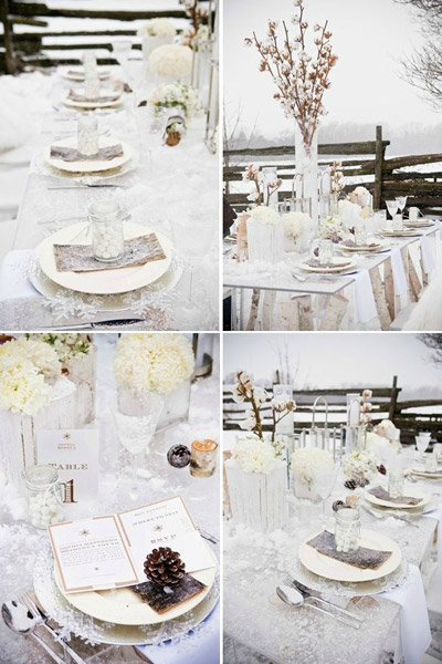 winter wedding tablescape floral centerpieces