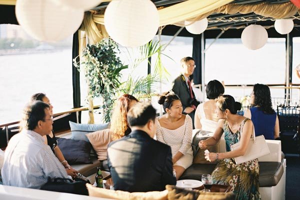 guests at a boat engagement party