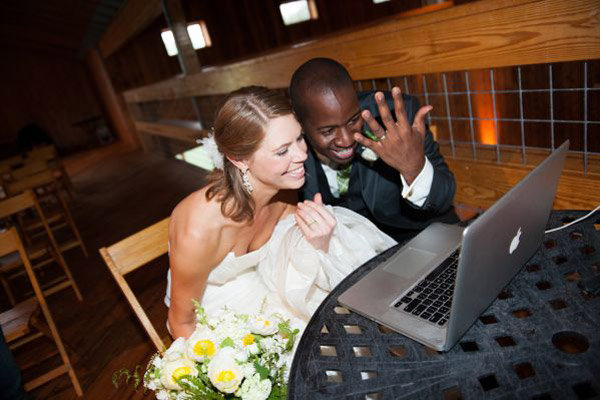 bride and groom skype