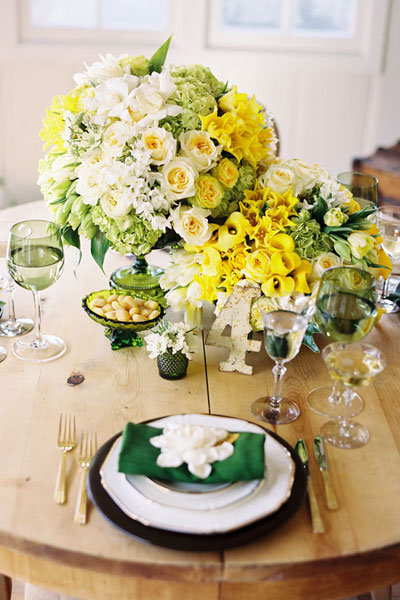 yellow wedding centerpiece Created by Dolce Designs Studio photographed by