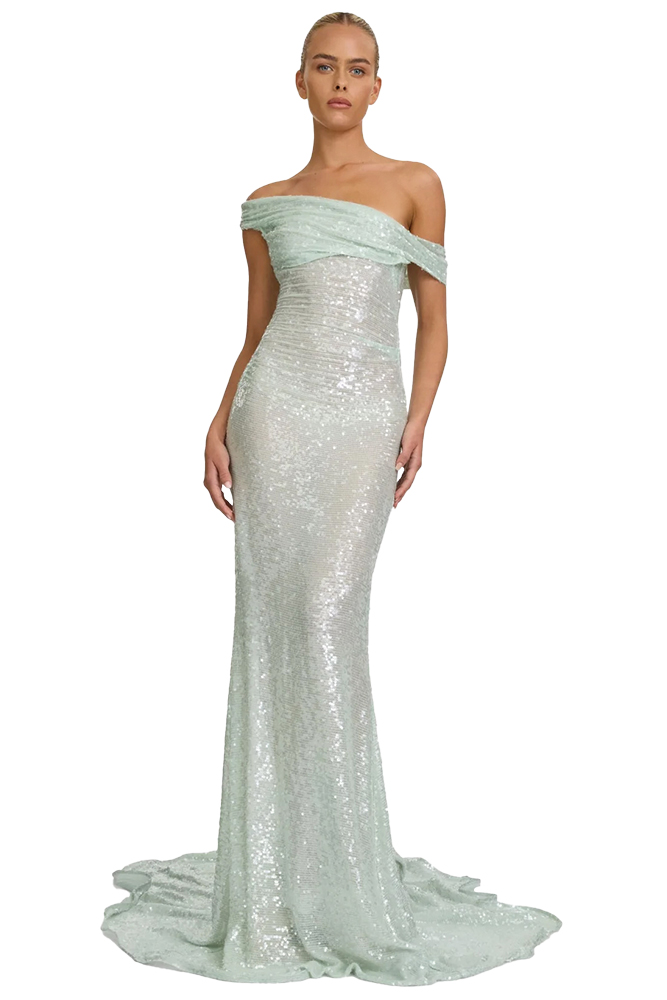 green wedding gown