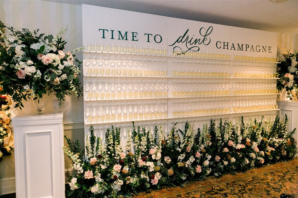 champagne display at wedding