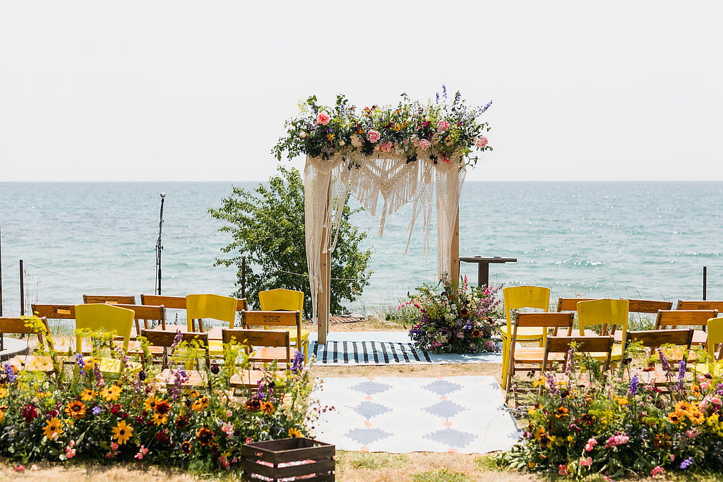 Boho beach wedding ceremony