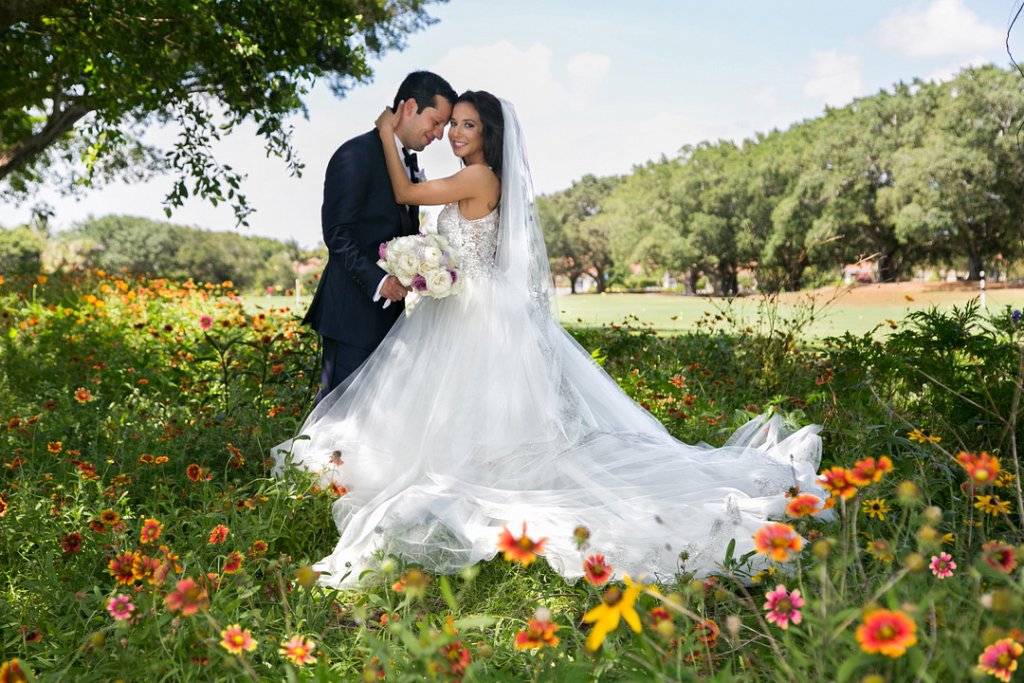 wedding photo in flower field