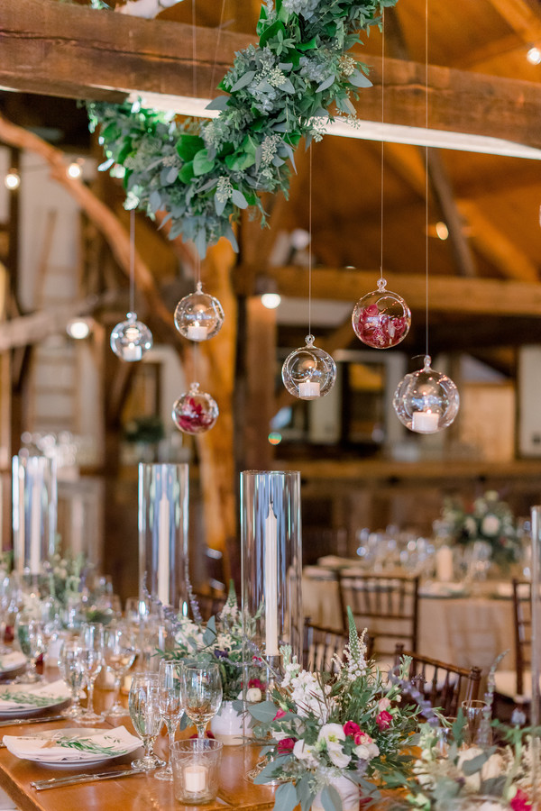 suspended ornament and garland wedding centerpiece