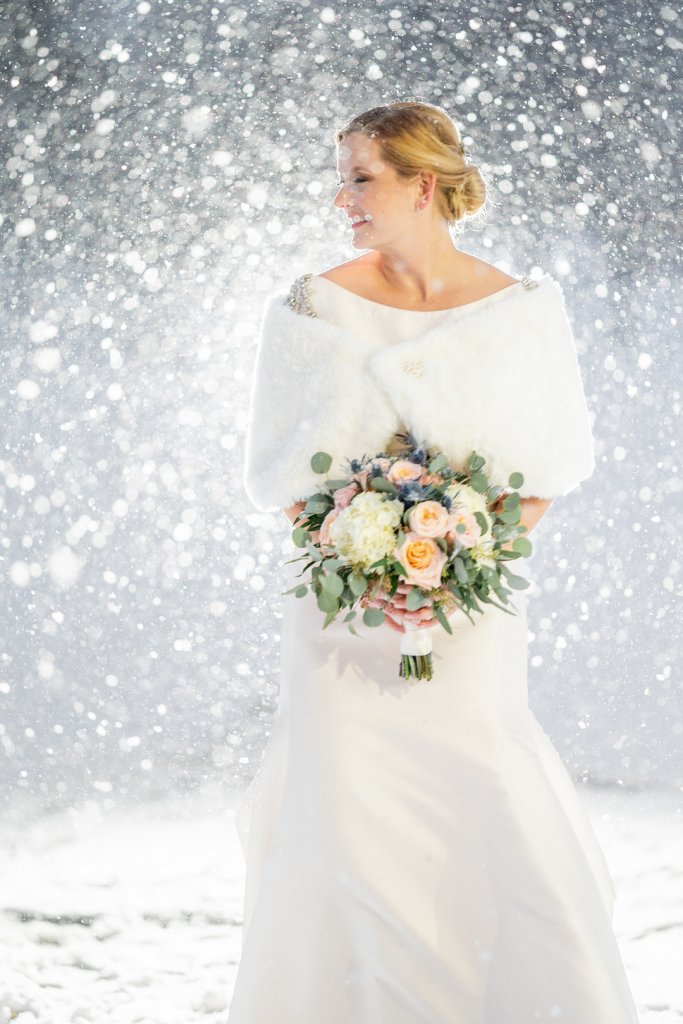 snowy winter bridal portrait