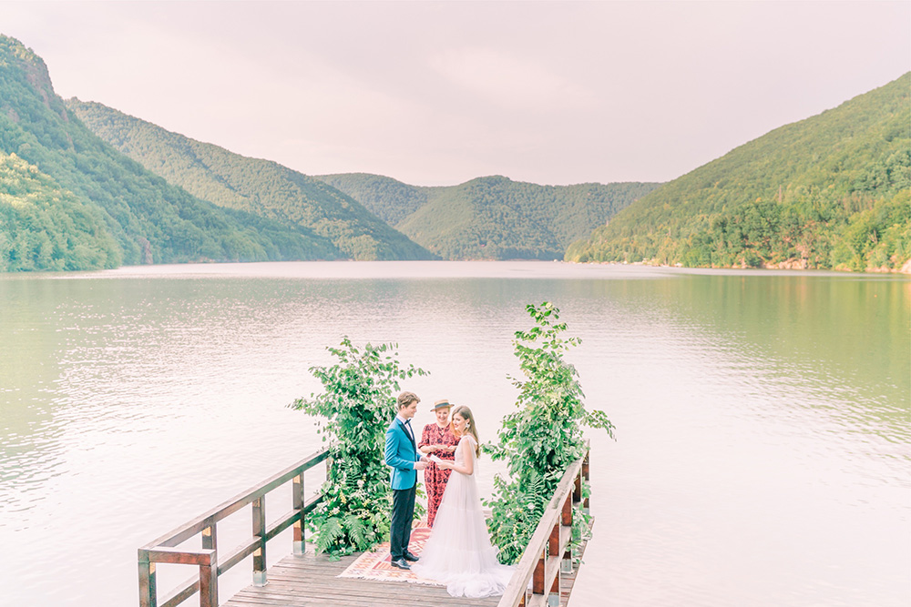 Wedding ceremony on a dock