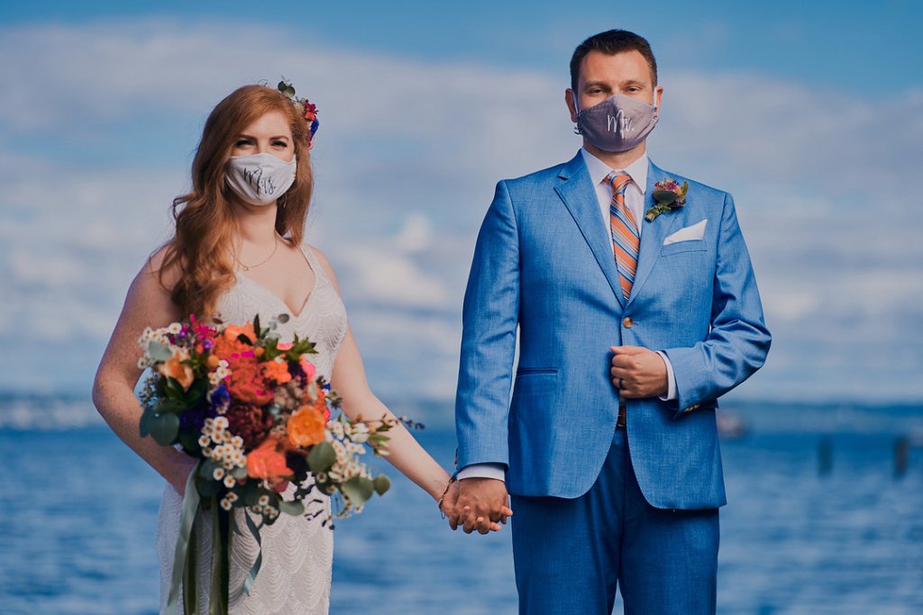 Mr and Mrs wedding face masks