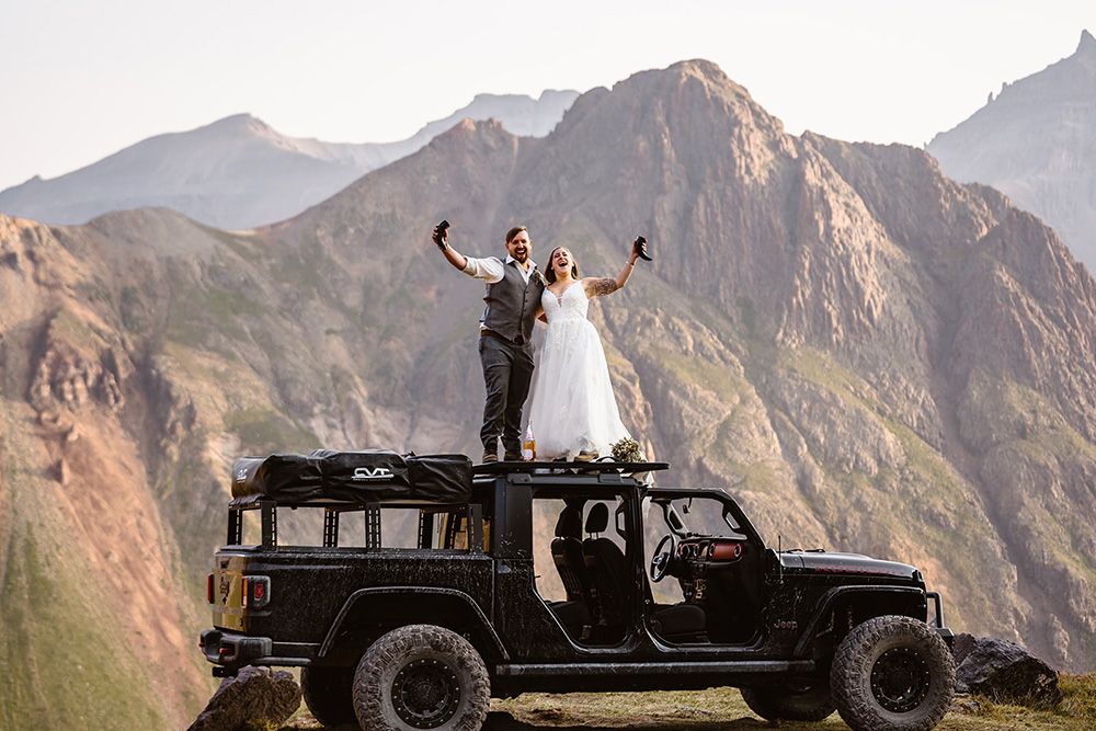 Bride and groom on a mountain
