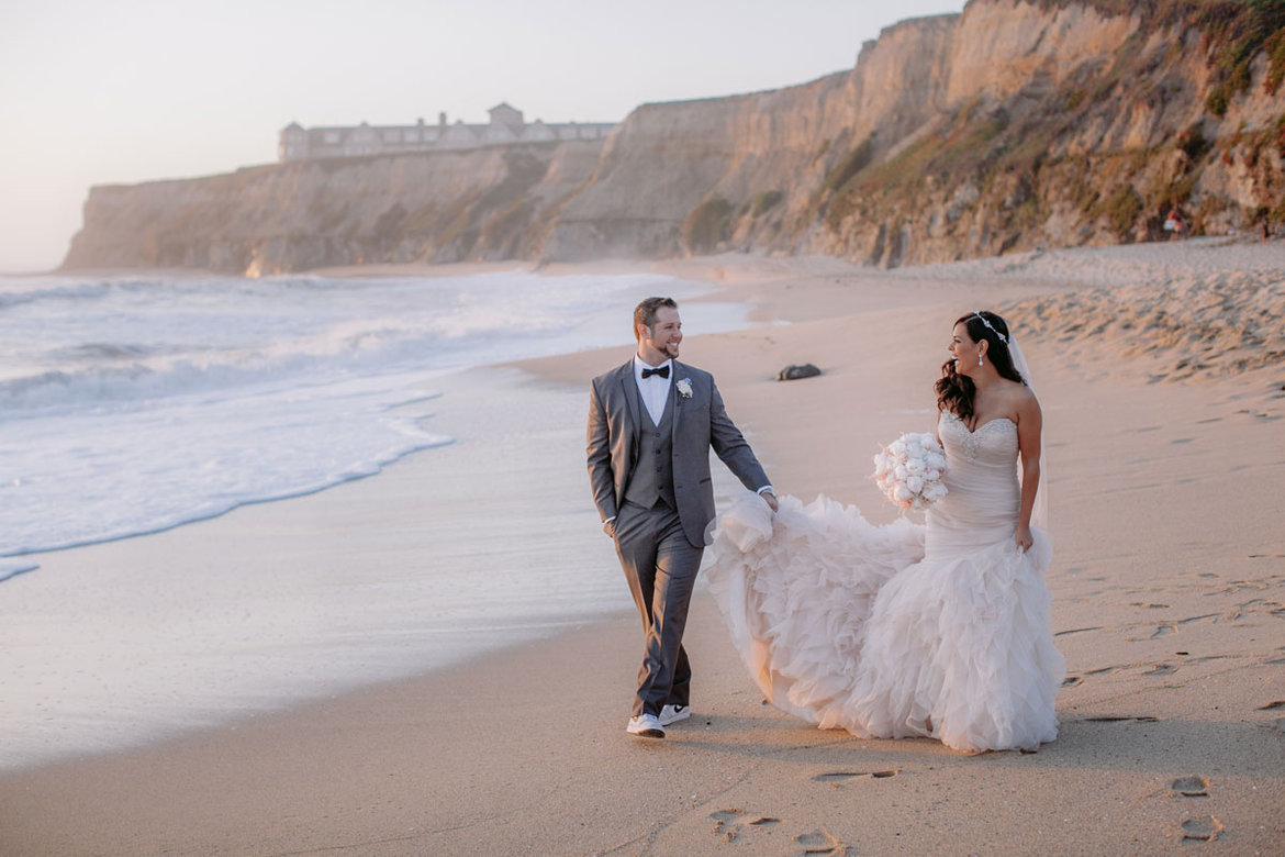 bride and groom beach wedding photo