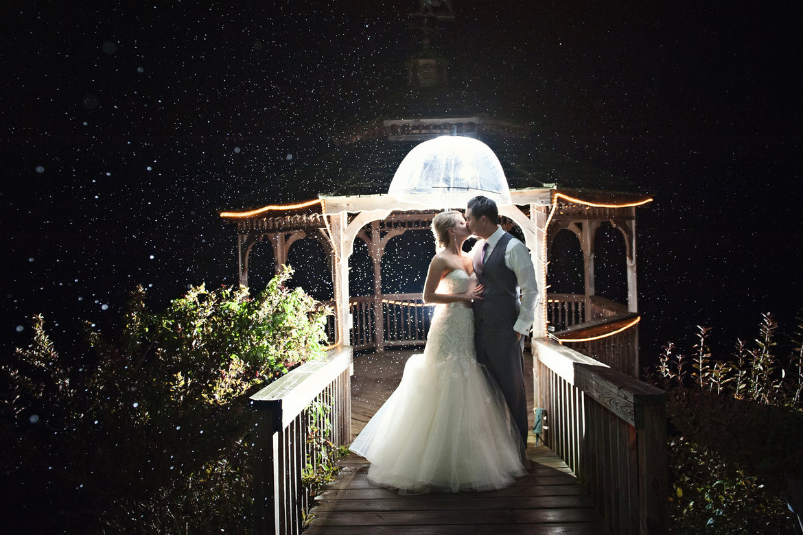 romantic wedding photo in the rain