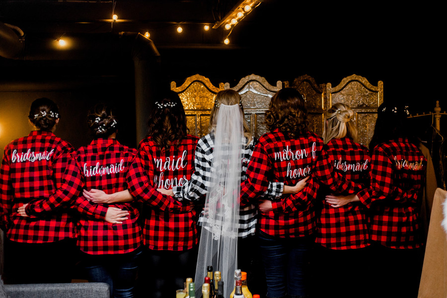 Buffalo check bridesmaid getting ready robes