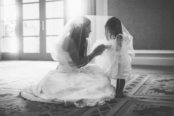 bride with flower girl