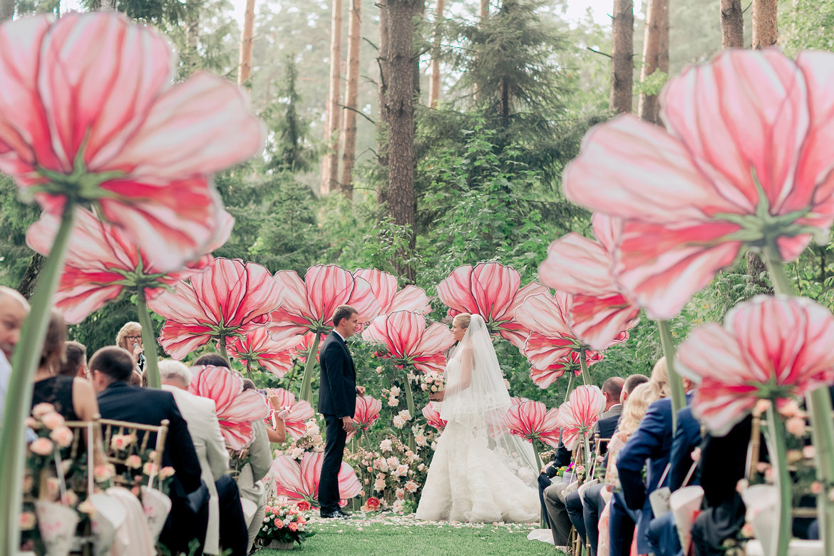 oversized flowers wedding ceremony