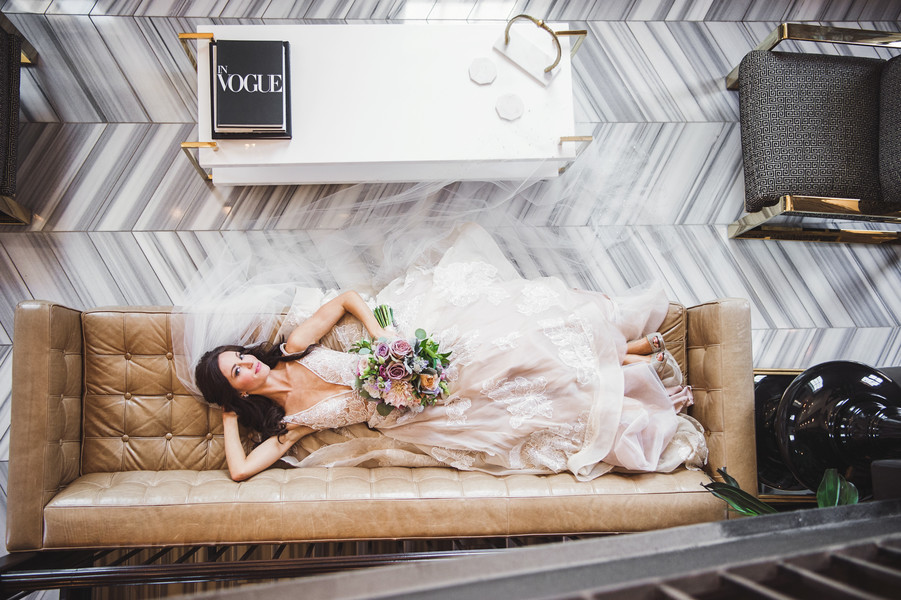 Bride laying on couch