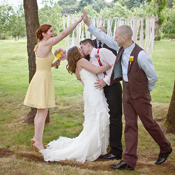 high fives for the maid of honor and best man