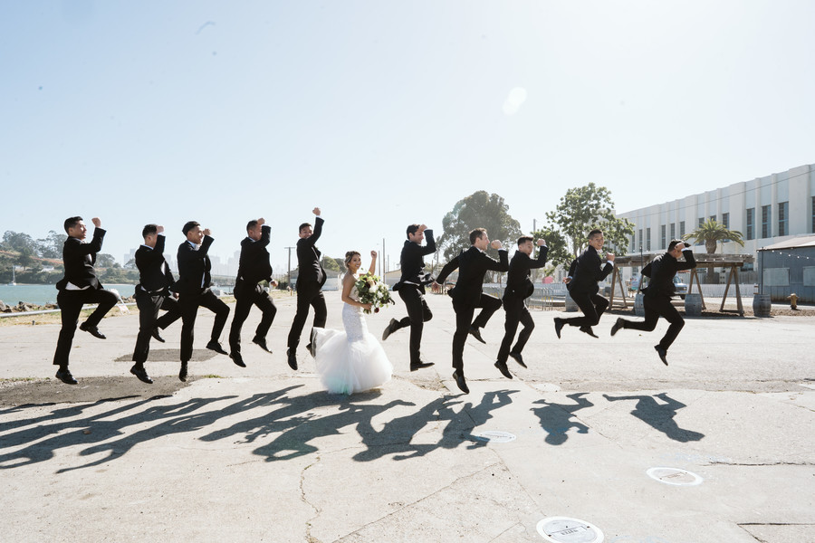 Bridal party skipping