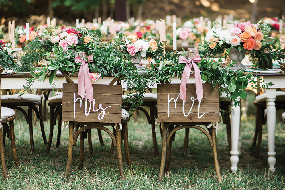 Mr and Mrs wedding reception chair signs