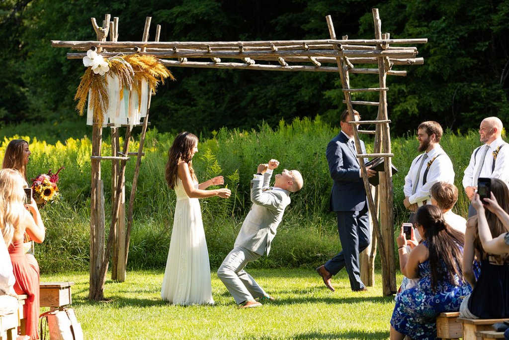 excited groom at wedding ceremony