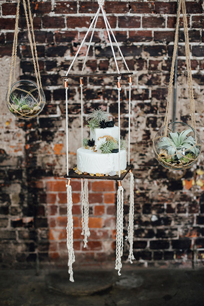 Wedding cake suspended from the ceiling