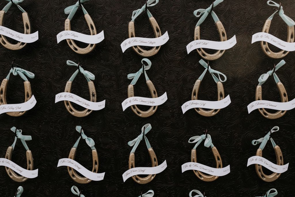 Horseshoe wedding escort card