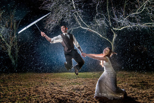 rainy wedding photo