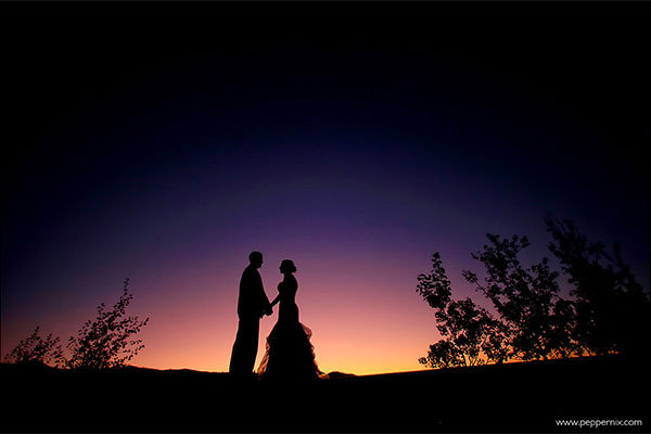 beautiful wedding photo at sundown