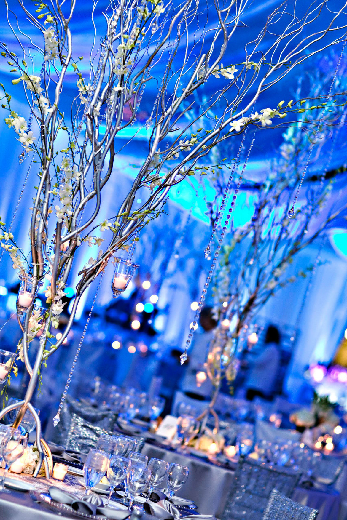 silver branches wedding centerpiece