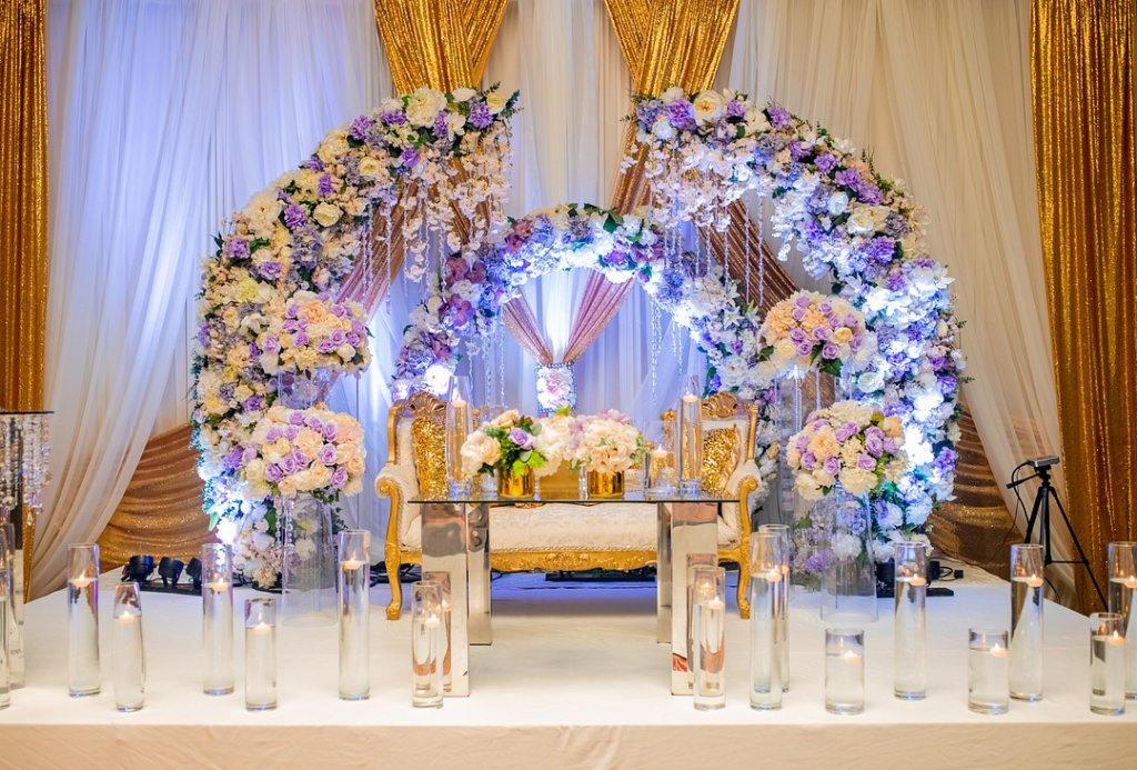 Glamorous wedding sweetheart table