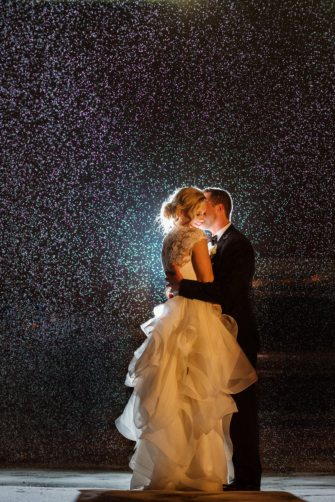 snowy wedding photo