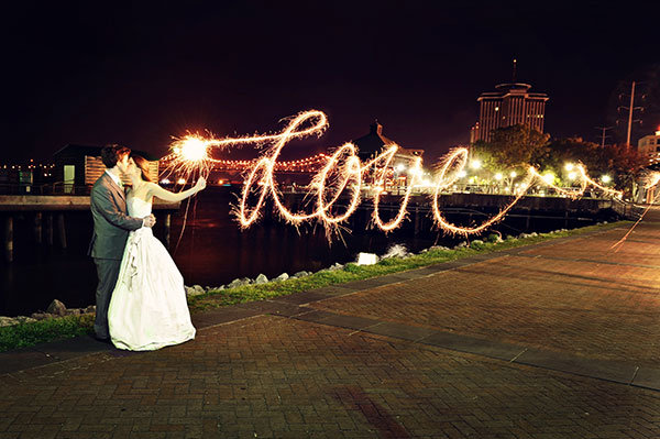 fun sparkler wedding photo