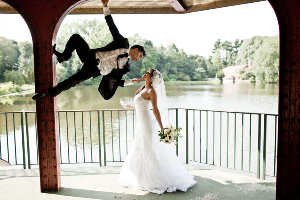 fun spiderman wedding photo