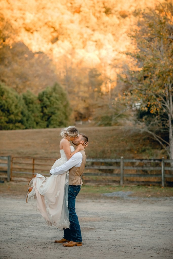 bride and groom kiss