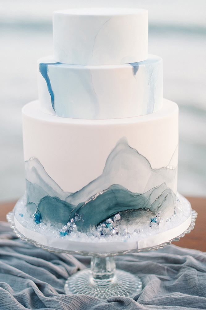 blue marble wedding cake