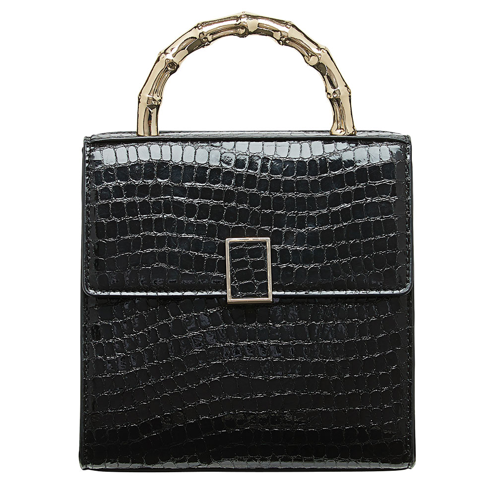 Black croc embossed leather bag