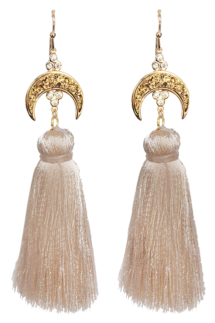 Diamond embellished moon and tassel earrings