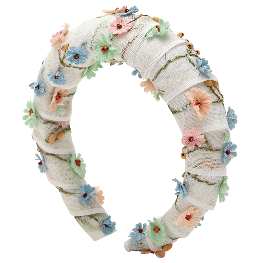 Padded headband accented with pastel flowers by Lelet NY