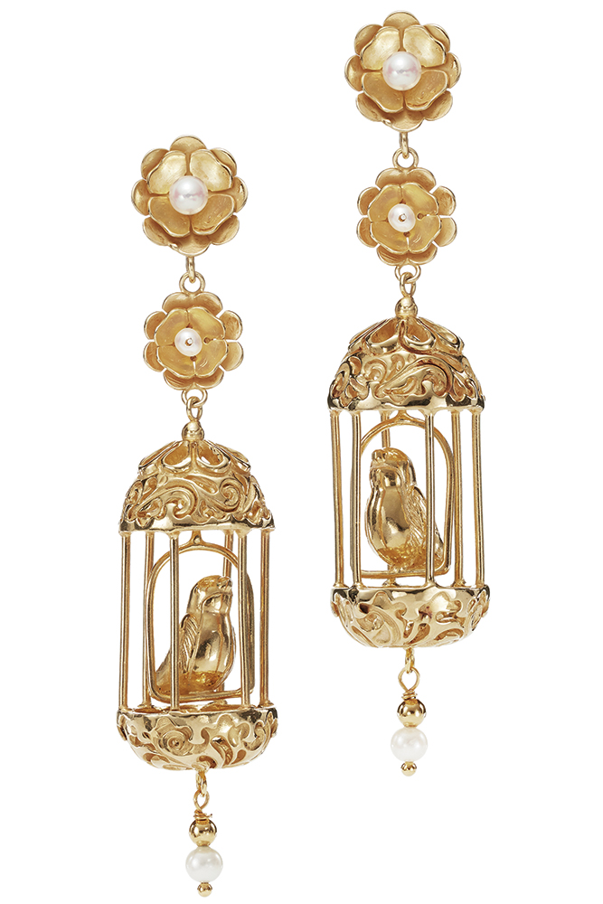 gold birdcage earrings