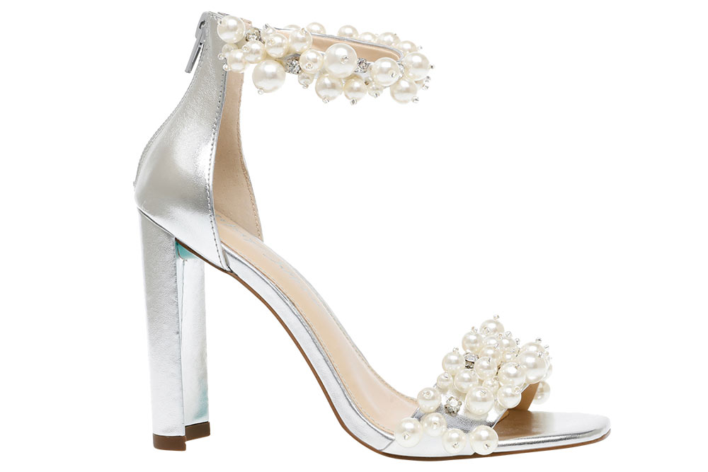 betsey johnson pearl embellished silver heel