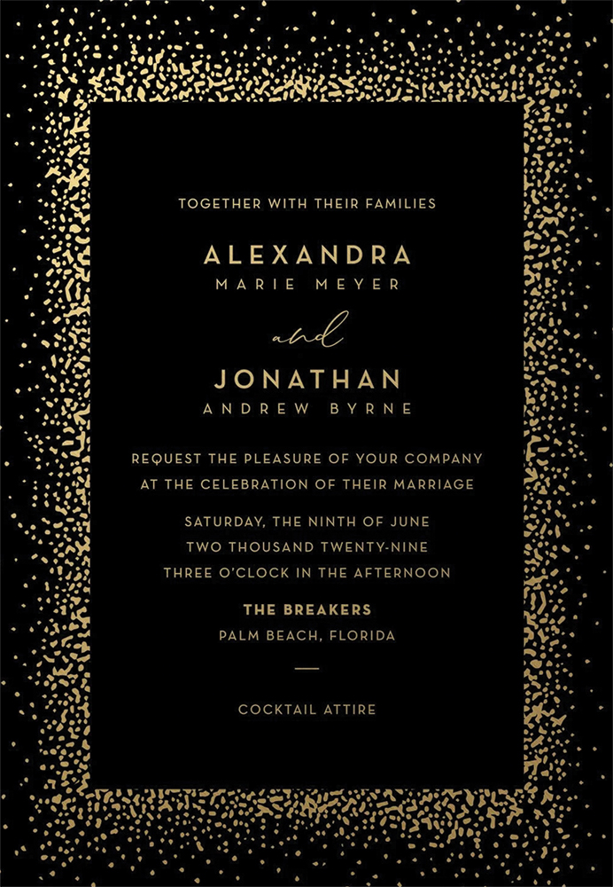 gold and black wedding invitation