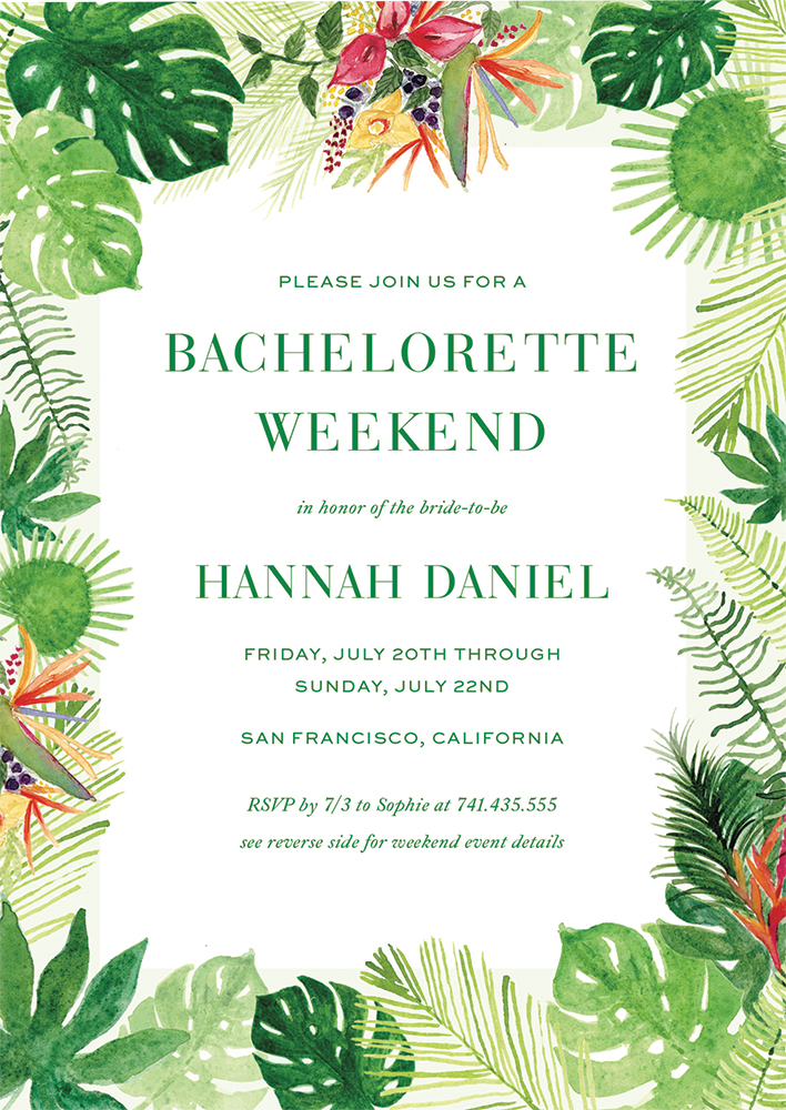 Tropical bachelorette invite by Dixie Designs