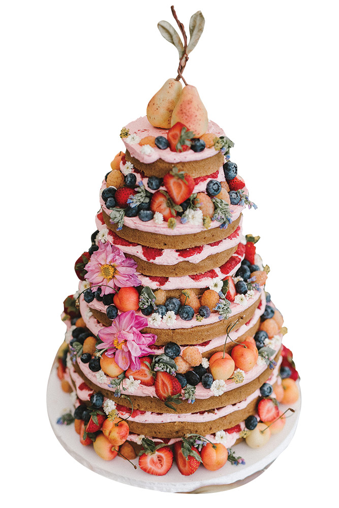 naked wedding cake with fruit