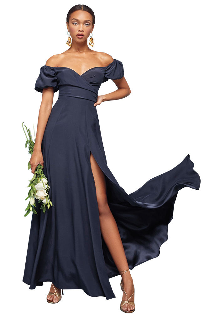 Midnight blue Reformation bridesmaid dress