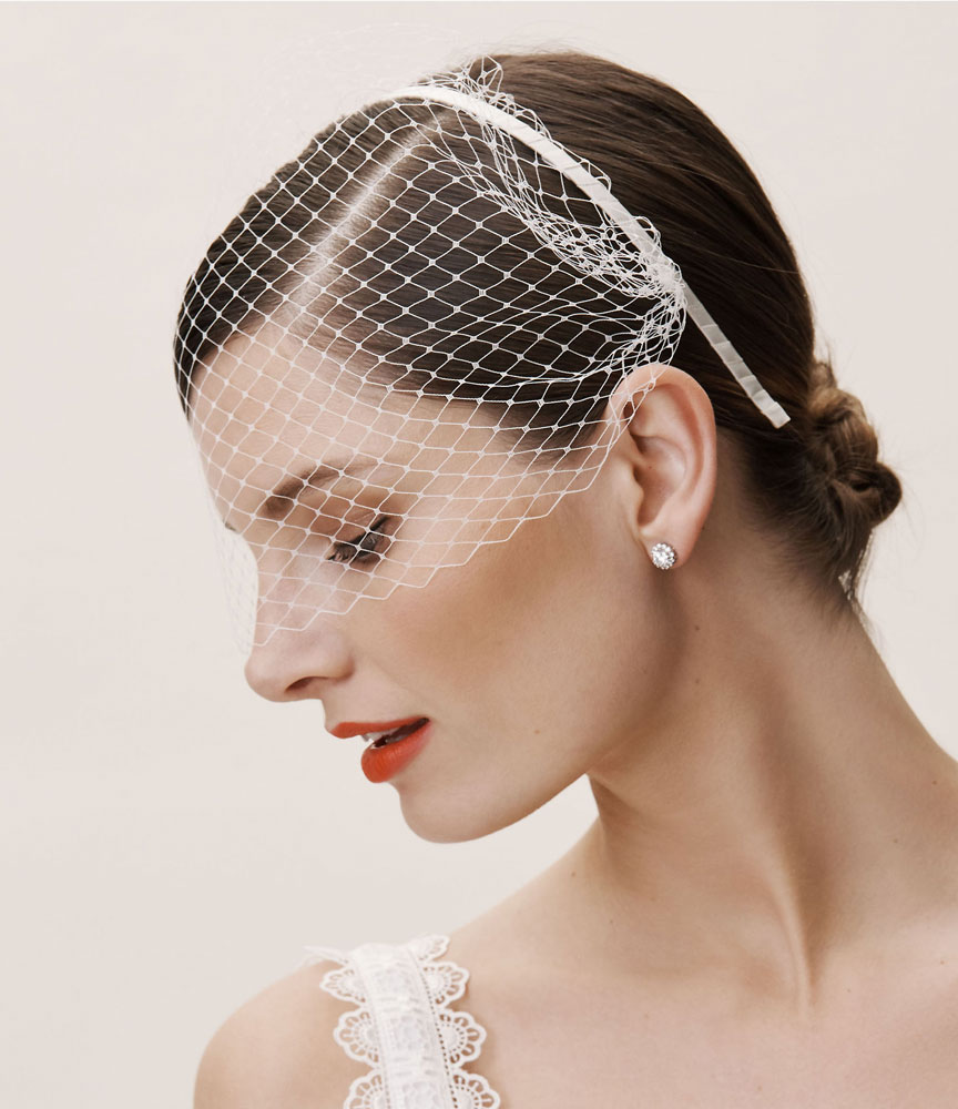 Bridal Birdcage Veil Headband with Silk Bow - Genevieve Rose Atelier